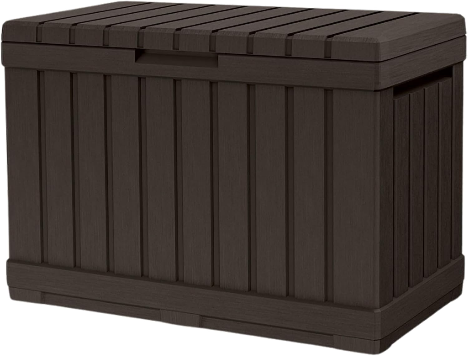 Keter Kentwood 190L Outdoor Resin Garden Storage Box, Brown | Weatherproof Wood‑Effect Panels | Stores Cushions, Garden Tools & Outdoor Accessories | Lockable Lid & Extra Seating