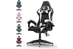 bigzzia Chaise Gaming,Ergonomique PU Cuir Chaise Bureau,Hauteur Réglable,avec Lombaire&Appui-Tête Appui,Dossier Inclinable à 155°,Fauteuil Gaming Adultes Enfants (Blanc)