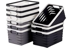 Lyellfe 9 Stück Plastik Aufbewahrungskorb, 22cm×15cm×11cm Stabile Organizer für Regale, Kleiner stapelbarer Korb mit Griffen für Zuhause, Büro, Klassenzimmer