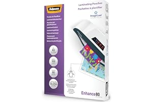 Fellowes Pouches per plastificazione per documenti, formato A5, finitura lucida, confezione da 100 pezzi, 160 micron, 2x80 micron, Finitura di alta qualità, adatti per foto e avvisi