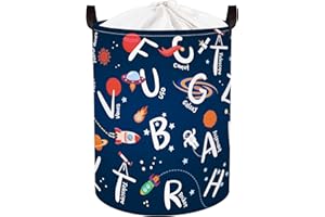 Clastyle 45L Cesto Ropa Sucia Animales Avatar Infantil Plegable Cestas Lavanderia Alfabetos Números Impermeable con Asa Cierre Cordón para Dormitorios, 36 * 45 cm (Alfabeto Espacial)