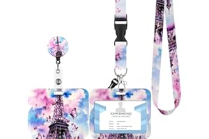 PCUNTSLO Porte Badge avec Cordon,Tour de Cou Badge avec Porte-Cartes,Equipé d'un crochet d'écrevisse rotatif extensible,Adapté pour Carte d'identité,Carte Bancaire (C-Pagode rose)