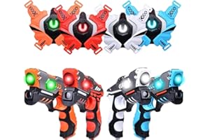 Lasertag Guns Set, OKKIDY Lasertag für Kinder mit Abzeichen 4 Pack, Lasertag Spiel 4 Spieler Indoor Outdoor, Gruppe Aktivität Spaß Spielzeug für Kinder Alter 6 7 8 9 10 11 12+ Jungen Mädchen