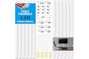 Flow fire White Cable Trunking Wire Cover for Wall, 4.8 Meter Self-Adhesive Cable Conduit Management Trunking, for Wall-Mounted Tv Cable Tidy (12X L400mm, W24mm H14mm)