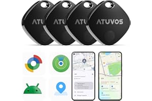 ATUVOS Smart Tag Android Tracker Air Tag Traceur Lot de 4, Fonctionne avec l’app Google et Apple Localiser, Localisateurs Bluetooth pour Les Clés/Portefeuilles/Valises/Bagages, Batterie Remplaçable
