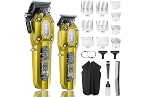 VGR Maquina Cortar Pelo Profesional para Hombre, Clipper Maquina Pelo Inalámbrico y Maquinilla Cortar Pelo, Kit Barbero Cortadora de Pelo Hombre con 10 Peines Guía, Pantalla LED y Carga USB, Dorado