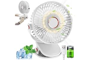 MUXIWOM Ventilateur Pince Petit Ventilateur de Bureau, 5000mAh Mini Ventilateur USB Silencieux, 5 Vitesses Rotation 720°, Ventilateur Portable Rechargeable pour Bureau Maison Camping(Blanc)