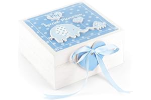 Mousehouse Gifts Elephant Memories Keepsake Wooden Box for Baby (Blue)