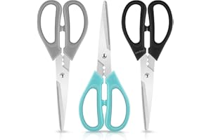 Kitchen Shears Scissors, iBayam 3-Color Stainless Steel Dishwasher Safe Food Scissors for Herbs Chicken Meat Poultry Fish BBQ, 8 Inch Utility Cooking Scissors for Women Men with Small Hands