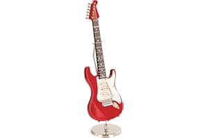 ANNE FUZEAU CRÉATION Guitare électrique Rouge Miniature Hauteur 20 cm Livré dans Un Coffret avec Support déco Miniature Musique