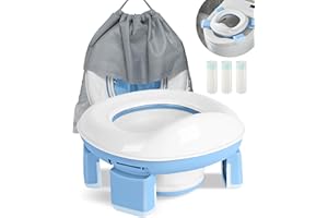 DEANIC 2-in-1 Travel Potty for Toddlers, Potty Training Toilet Seat for 1-4 Years Boys Girls, Portable Potties with 60pcs Potty Liners Outdoor Use, Foldable Travel Toilet Kids Camping Park (Blue)