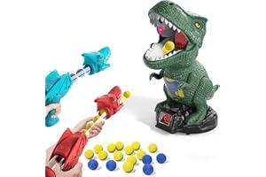 GIVOKE Movable Dinosaur Shooting Toys for Kids, Electronic Target Game Toy with Spraying, Pump Guns, Foam Balls, Score Record, Sound, Party Favor Toys for Boys Girls (2 Air Pump Guns, 24 Foam Balls)