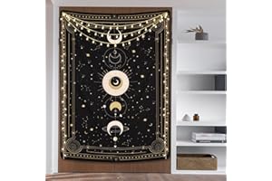Yugarlibi Moon Phases Tapestry Wall Hanging, Starry Sky Black Tarot Card Tapestry for Bedroom Aesthetic, Mysterious Astrology Tapestries Wall Art, Black 59.1x51.2in (150x130cm)