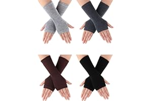 BBTO 4 Pairs Cashmere Wrist Fingerless Gloves with Thumb Hole Women Warm Half Gloves Winter Mittens Thermal Warmers Gifts for Men Women Ladies