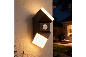 Combuh 12 W 960LM utomhus vägglampa rörelsedetektor, IP65 vattentät vägglampa med detektering, modern armatur interiör, varmvit 3 000 K belysning för garage veranda terrass, 20 cm