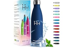 HoneyHolly Gourde Isotherme - 500ML - Gourde Inox sans BPA, Gourde Sport Étanche, Réutilisable, Bouteille Isotherme, Processus de revêtement en Poudre, Gourde Metal pour Running, École, Bureau, Foot