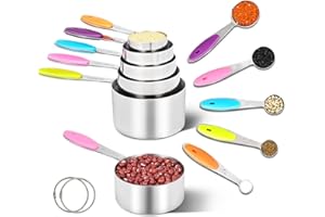 Fire More Misurini e Cucchiai Dosatori - Set di 5 Misurini Cucina e Set di 5 Misurini di Tazze in Acciaio Inox con Manici, Misurare Utensile da Cucina Cucchiai Graduati per Solidi e Liquido