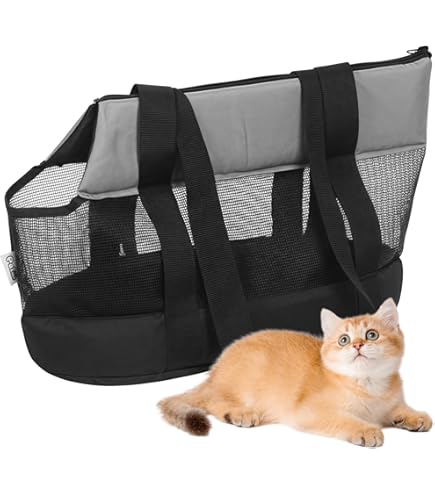 Borsa Trasportino Per Animali Gralara - Rete Traspirante Con Tappetino Rimovibile, Grigio-Arancio - Foto 8