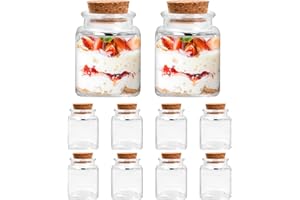 heavenlife 10 Barattolini Vetro Piccoli con Tappo Sughero, Barattolo Porta di Spezie Quadrati, Mini Vasetti Vetro Bomboniere, Ermetico Bottigliette 50 ml per Budino Marmellata Decorazioni Faidate