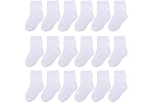 Duufin 18 Pairs Toddler Crew Socks Kids Mid Cut Half Cushion Socks Breathable Unisex Toddler Socks for Baby Girls and Boys