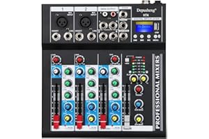 Depusheng HT4 - Console DJ digitale portatile professionale compatibile con Bluetooth, con mixer USB a 4 canali, mixer interfaccia audio per la registrazione in studio, colore nero