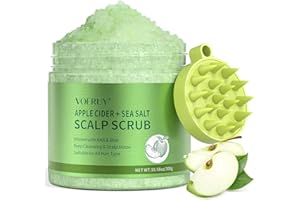 VOERUY Exfoliante para el cuero cabelludo con vinagre de sidra de manzana, exfoliante 2 en 1 AHA y BHA y tratamiento del cuero cabelludo, exfoliante de limpieza desintoxicante, con masajeador de cuero