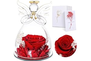 Touloube Ewige Rose Engel Geschenke für Mama, Ewige Rose in Engel Glaskuppel für Sie, Infinity Rosen Konservierte Blumen Handgemachte, Engelsfigur aus Glas, Geschenk für Frauen Mutter Oma Großmutterk