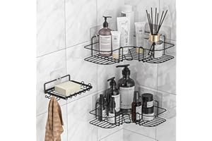 IMURZ Corner Shower Caddy, 3 Pack Bathroom Shelves with Soap Razor Holder, No Drilling Shower Shelf, Adhesive Shower Storage Rack, Black