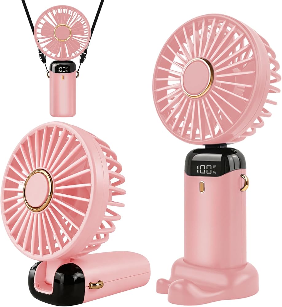 Jsdoin El vantilatörü, taşınabilir mini vantilatör, şarj edilebilir, 5 hız kademeli küçük cep vantilatörü, ofis, dış mekan için katlanabilir USB vantilatör (pembe)