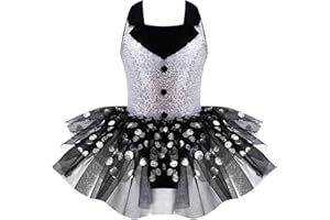 IEFIEL Vestido de Danza Ballet Cisne para Niña Maillot Lentejuelas Leotardo Ballet de sin Manga con Falda Tutú Disfraz de Bailarina 4-16 Años