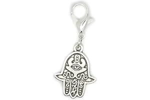 jewelleryjoy Fatima Hand Hamsa Evil Eye Amulet Tibetan Silver Clip On Lobster Clasp Charm