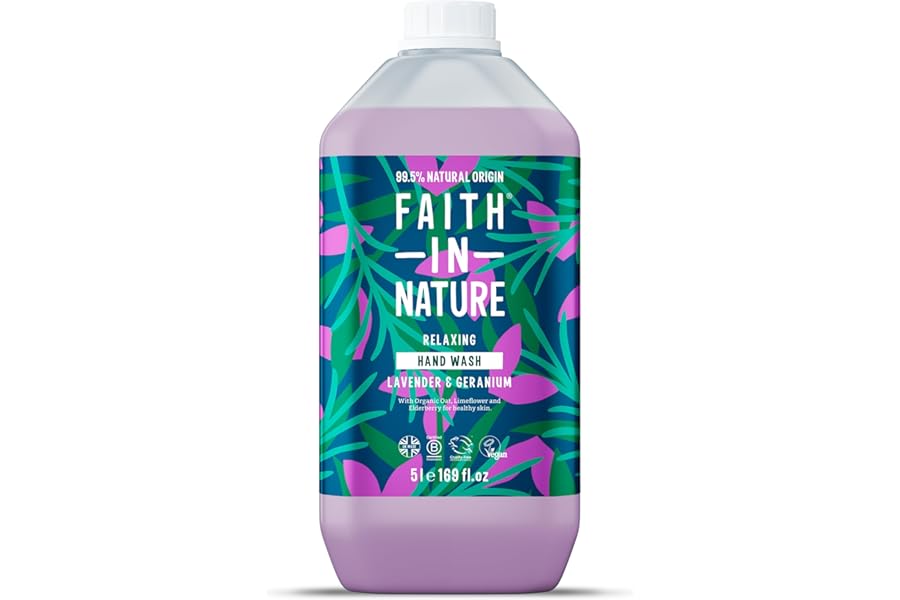 Faith In Nature Natural Lavender and Geranium Liquid Hand Wash, Relaxing, Vegan and Cruelty Free, No SLS or Parabens, 5 L Refill Pack