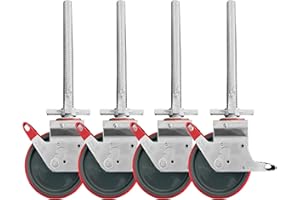 AC STEIGTECHNIK 200 mm PU Gerüstrollen Set (4 Stück) LAYHER*-kompatibel mit Stahlspindel - Doppelt gebremst, lotrecht stehend