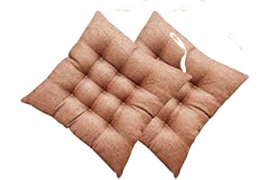 FANSU Coussins de Chaises Carrés Lot de 2, Coussin de Chaise avec Attache - Galette de Chaise Epais Tatami Coussins de Chaise pour Intérieur Extérieur Jardin Patio (50x50x8cm,Marron)
