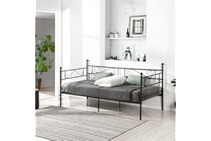 FetiNes Struttura Letto Singolo in Ferro Battuto, Divano Letti in Metallo Divanetto strutture e Basi per Adulti, 90x200cm Nero