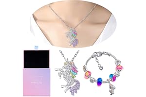 RSVOM Unicorn Gifts Set, Bracelet and Necklace Set Birthday Christmas Gifts for Girls Women, Personalised Kids Jewellery Sets includes Rainbow Charm Beads Unicorn Pendant for Kids Friendship Age 8-12