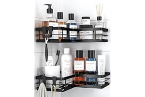 Kitsure Duschablage ohne Bohren – 2er-Set stabiles Duschregal ohne Bohren mit Schnellablauf, rostfreiem Finish und starker Klebebefestigung für Badezimmer, 22,0 x 22,0 x 5,0 cm, Schwarz