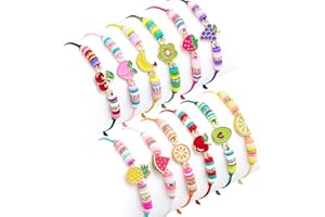 Toyssa 12 Pièces Bracelet Enfant Fille, Bracelet Amitié Pinata Anniversaire Fille Tissé Réglable Partie Fournitures Petit Cadeau Anniversaire Enfant Adolescente Femme (Fruit)