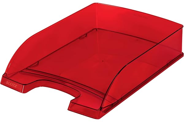Leitz - Plus - Corbeille à courrier - Polystyrène - 100% recyclable - A4 - Capacité 600 feuilles - Rouge Translucide