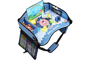 Kinder Knietablett Reisetisch, TUKIIE Kindertisch Auto Kinder, Reisetisch Auto Kinder, Knietablett Kinder Auto, Spielzeugaufbewahrung, Einstellbar Kindersitz, Flugzeug und Autositze, Blau