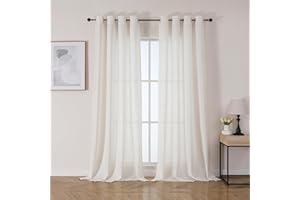 Joydeco Tende in voile con occhielli, set da 2 pezzi, altezza 260 x larghezza 140, colore bianco, eleganti, effetto lino, per camera da letto, soggiorno