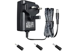 OXZEEWEE 9V 1A 9W 1.8M/6ft Long Power Supply Adapter, AC DC Switching Adapter (Input 100-240V, Output 9Volt 1Amp/1000mA), Wall Mount Transformer Charger Plug with 3 Interchangeable Adapter Jacks, UKCA Listed