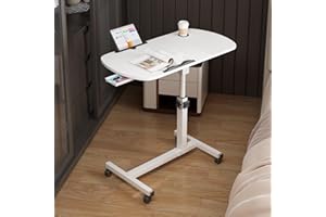 Lvhecforhm Laptoptisch Höhenverstellbar, Weiß Klappbarer Bett Beistelltisch Sofatisch mit Rollen, 360° Drehbar Heben Laptopständer Mit Kleiner Schublade, Holz Stehpult Laptop Tisch für Sofa 60x40CM