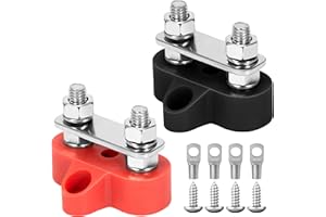 QIMEI-SHOP Dual Anschlussbolzen M6 Batterieklemmenblöcke 12V-48V Batterie Stromverteilungs Klemmblock Busbar Sammelschiene für Auto LKW Wohnmobil Boot Schwarz und Rot 2 Stück