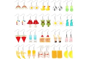 PHOGARY 20 Pairs Novelty Funny Earrings, Funky Cute Earrings for Women Fruit Flowers Drop Dangle Earring