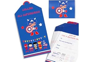 YIRAN 16x Superhero Party Invitation Cards Envelope Style - Superhero Invitation Cards for Girls Boys Avengers Birthday Party Supplies Baby Shower Invites Double-Sided Printed Eco-friendly Ready to Write