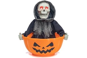 KI Store Halloween Animated Skeleton Ghost Candy Bowl Holder Candy Grim Reaper con Occhi LED Luminosi per casa stregata la Decorazione più Spaventosa per Halloween