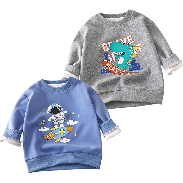 Lot De 2 Pulls Enfant XM-Amigo - Col Rond - Manches Longues - Coton - Motifs Dinosaure/Planète