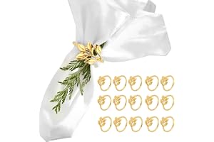 AILUYA Servettringar i guldfärgad metall, 16 stycken servettspännen, servetthållare med bladmotiv, eleganta servettringar för