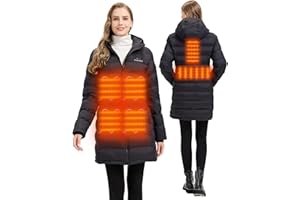 HEWINZE Beheizbare Jacke Damen Winter Mantel mit Kapuze Warmer Wasserdicht Lang Jacke Steppmantel Female